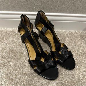 Nine West Black leather Strappy Wedge Sandals (3") - size 12
